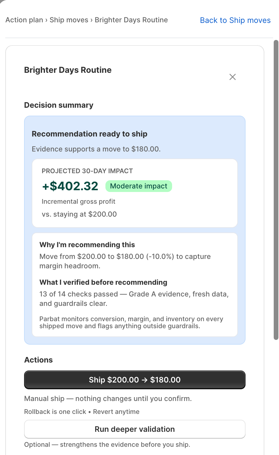 Parbat pricing decision workspace